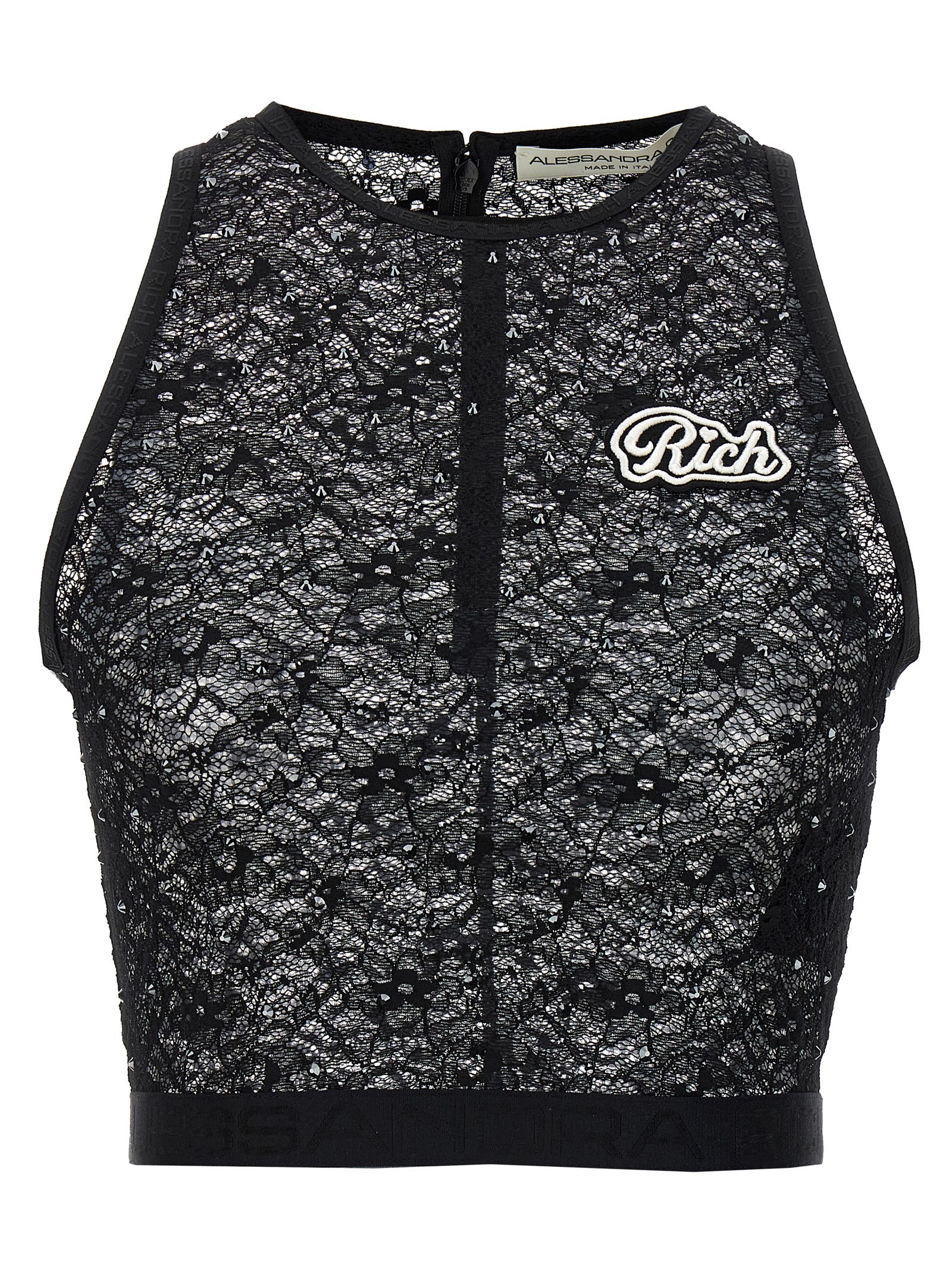 ALESSANDRA RICH Rhinestone Lace Top