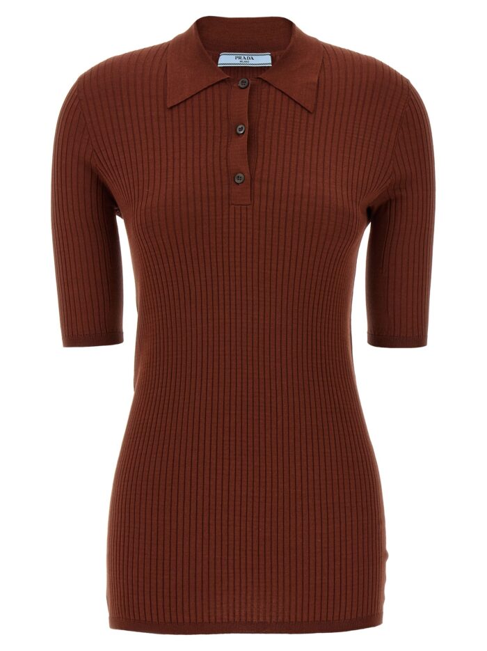 prada ribbed polo shirt PRADA Ribbed Polo Shirt