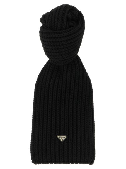 PRADA Ribbed Wool Scarf With Logo