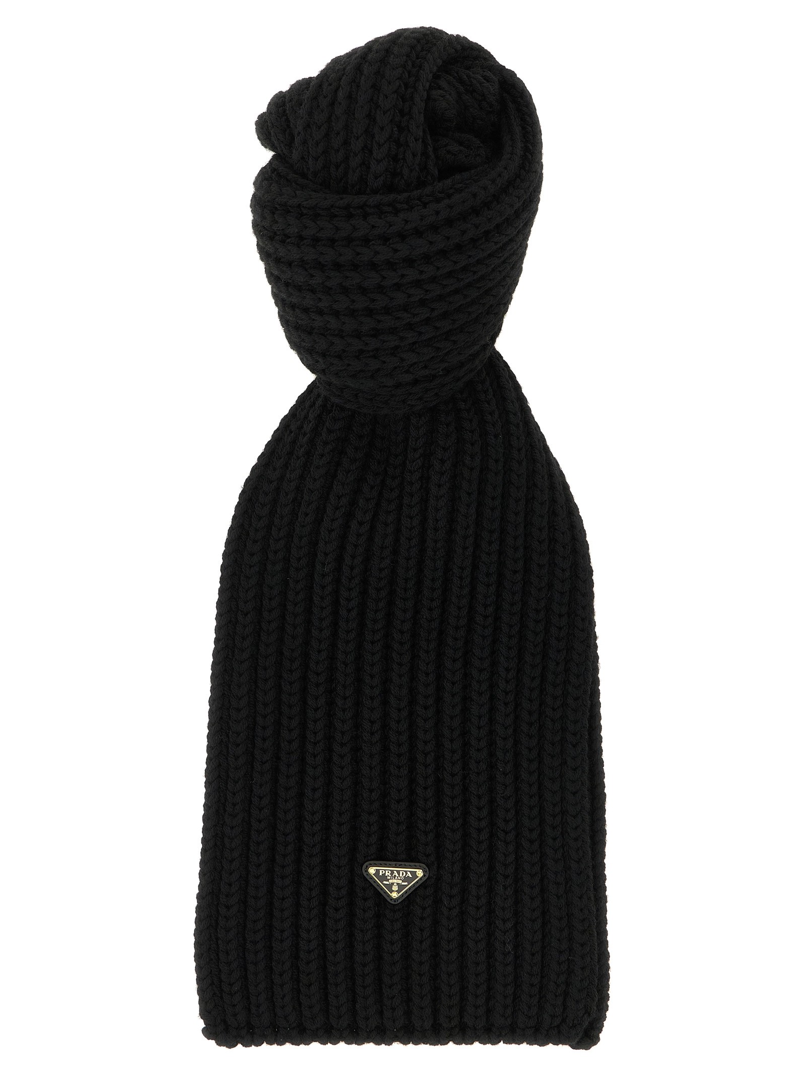 PRADA Ribbed Wool Scarf With Logo