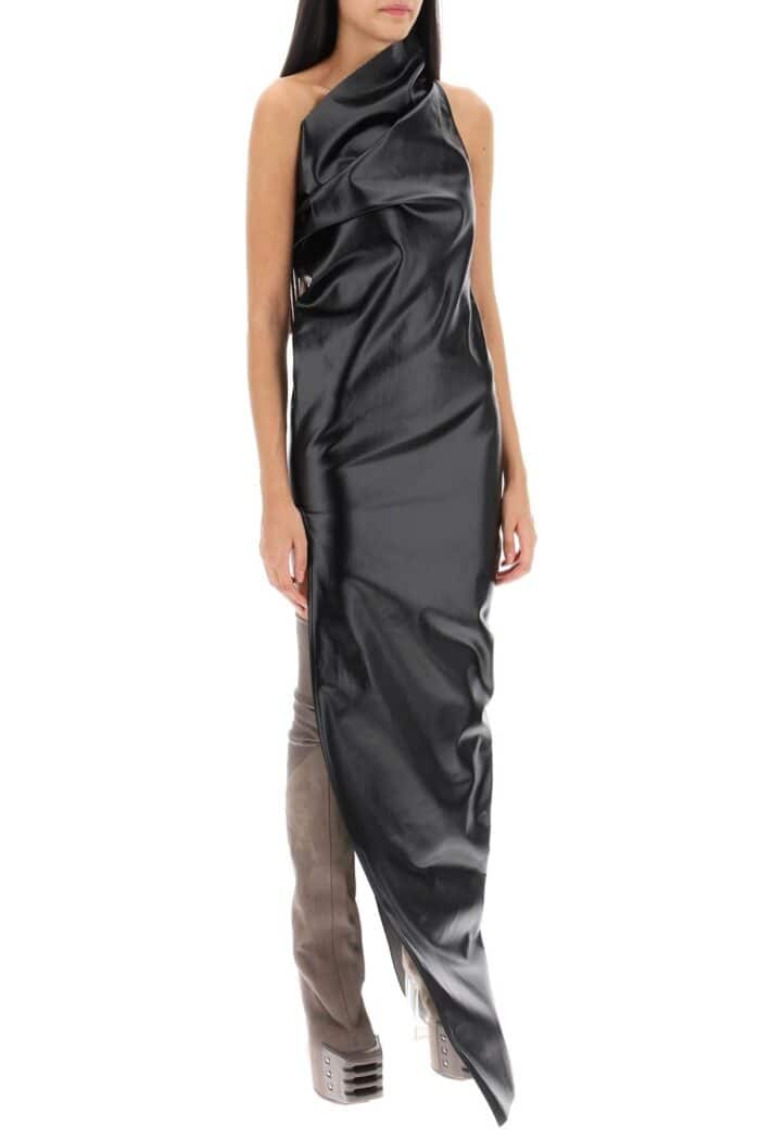 Rick Owens Athena Maxi Dress In Laquered Denim