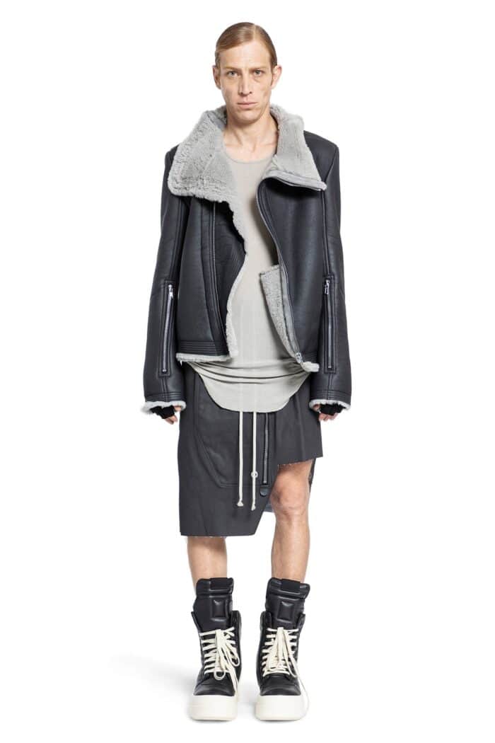 RICK OWENS Chalk Stretch Denim Dracca Skirt