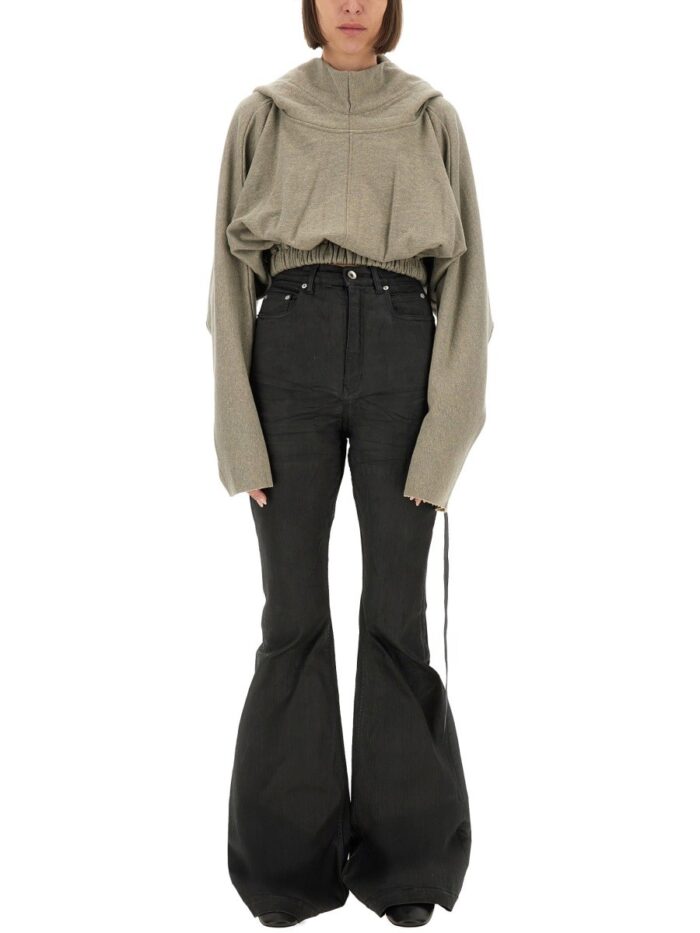 RICK OWENS DRKSHDW CROPPED HOODED TUNIC SWEATSHIRT
