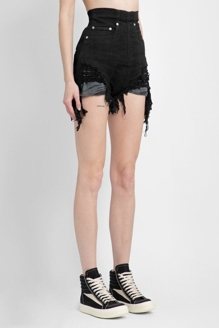 RICK OWENS DRKSHDW Lido Dirt Cutoffs In Stretch Denim