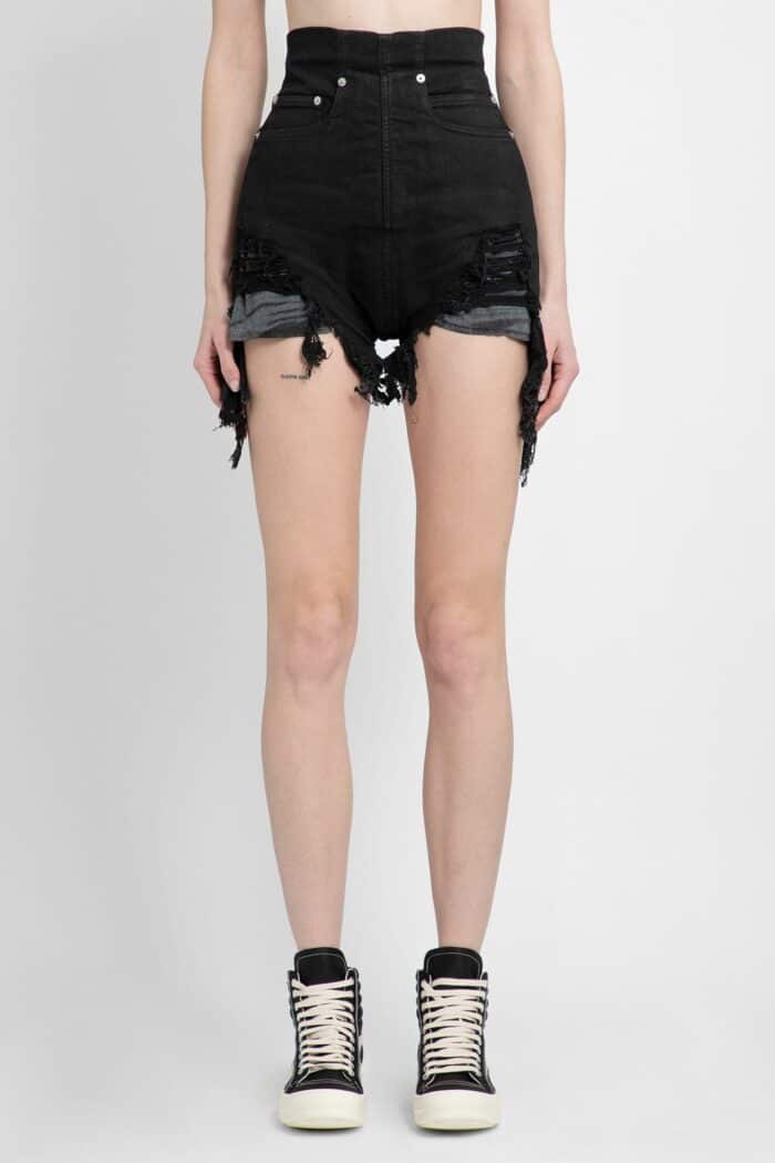 RICK OWENS DRKSHDW Lido Dirt Cutoffs In Stretch Denim