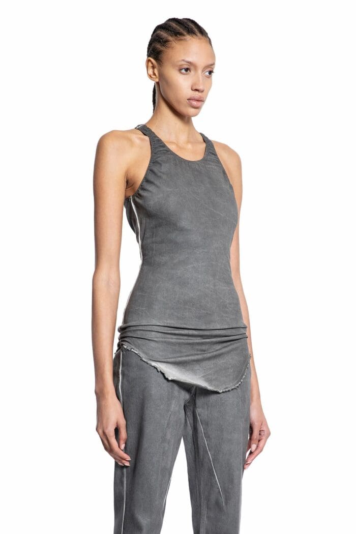 RICK OWENS DRKSHDW Lido Tank In Overdyed Foil Stretch Denim