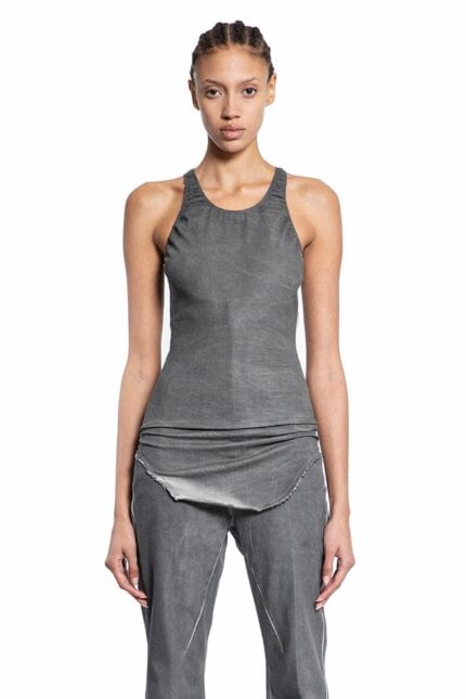 RICK OWENS DRKSHDW Lido Tank In Overdyed Foil Stretch Denim