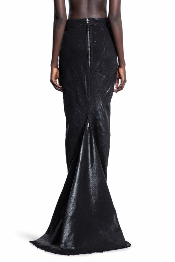 RICK OWENS Lido Dirt Pillar Skirt In Foil Stretch Denim