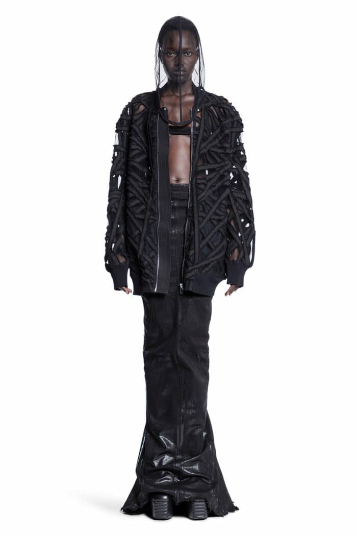 RICK OWENS Lido Dirt Pillar Skirt In Foil Stretch Denim