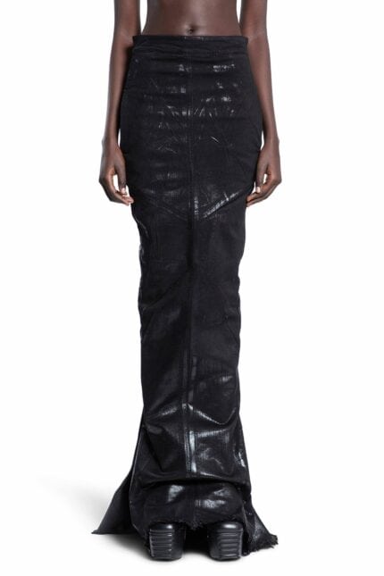 RICK OWENS Lido Dirt Pillar Skirt In Foil Stretch Denim