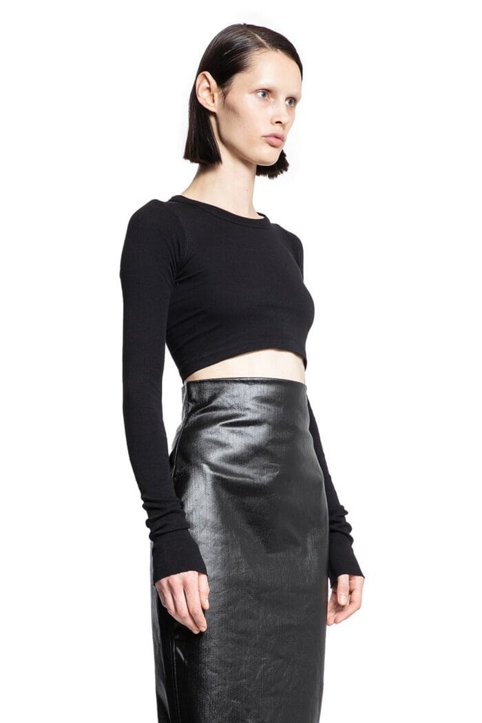 RICK OWENS Long Sleeve Crop Tee In Classic Cotton Jersey