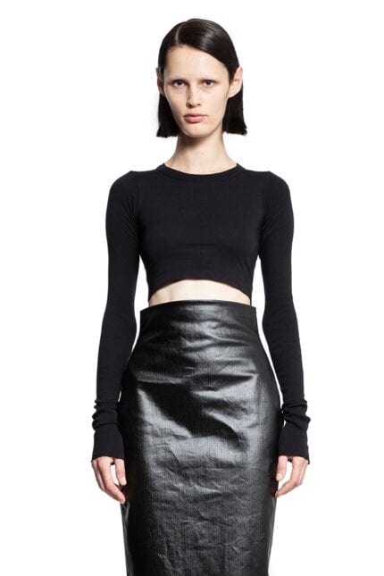 RICK OWENS Long Sleeve Crop Tee In Classic Cotton Jersey