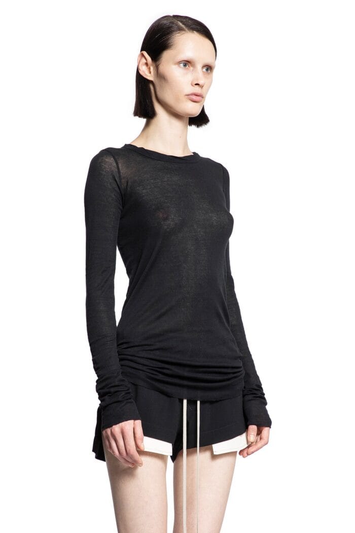 RICK OWENS Long Sleeve Tee In Mini Rib Jersey