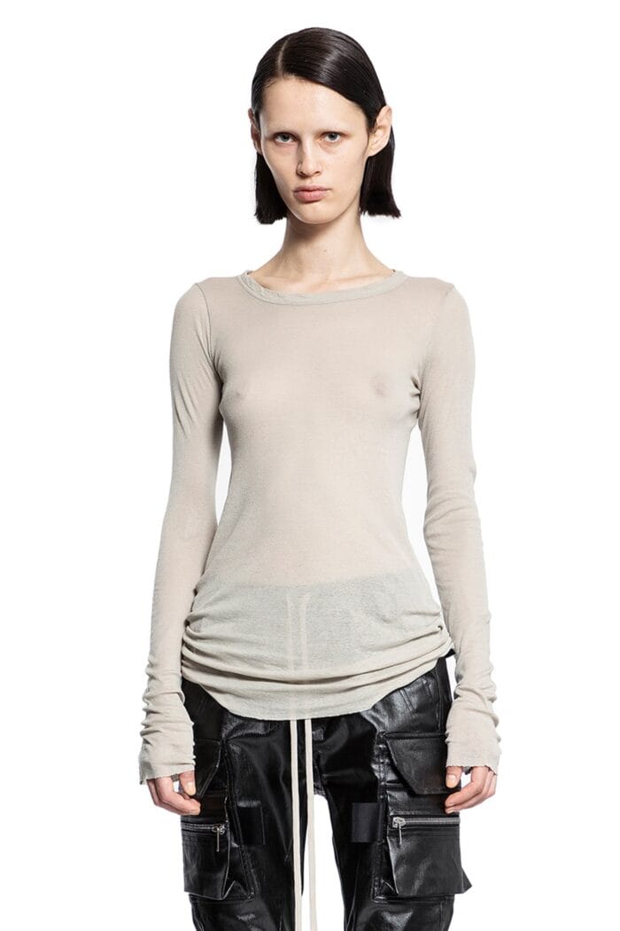 RICK OWENS Long Sleeve Tee In Mini Rib Jersey