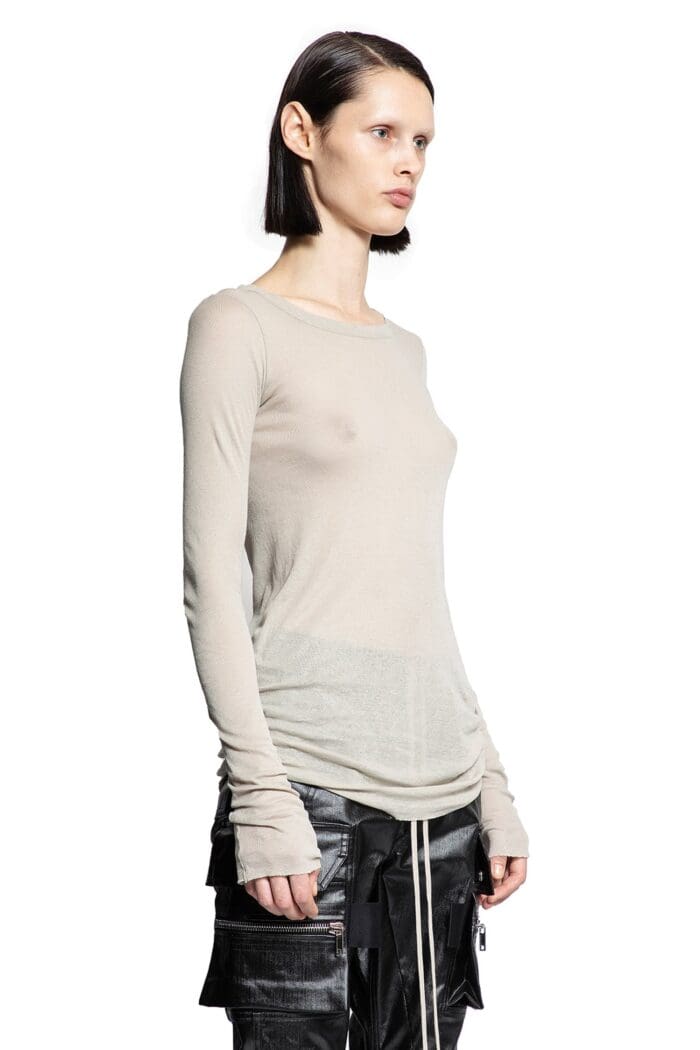 RICK OWENS Long Sleeve Tee In Mini Rib Jersey