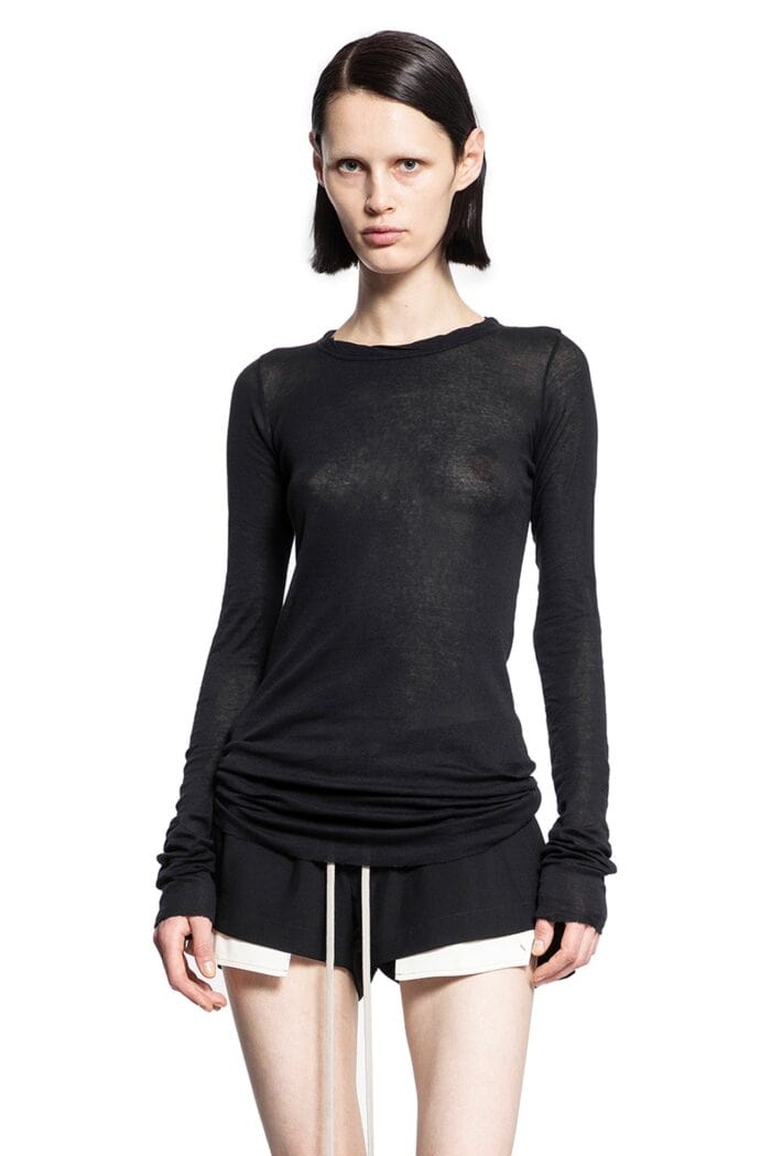 RICK OWENS Long Sleeve Tee In Mini Rib Jersey