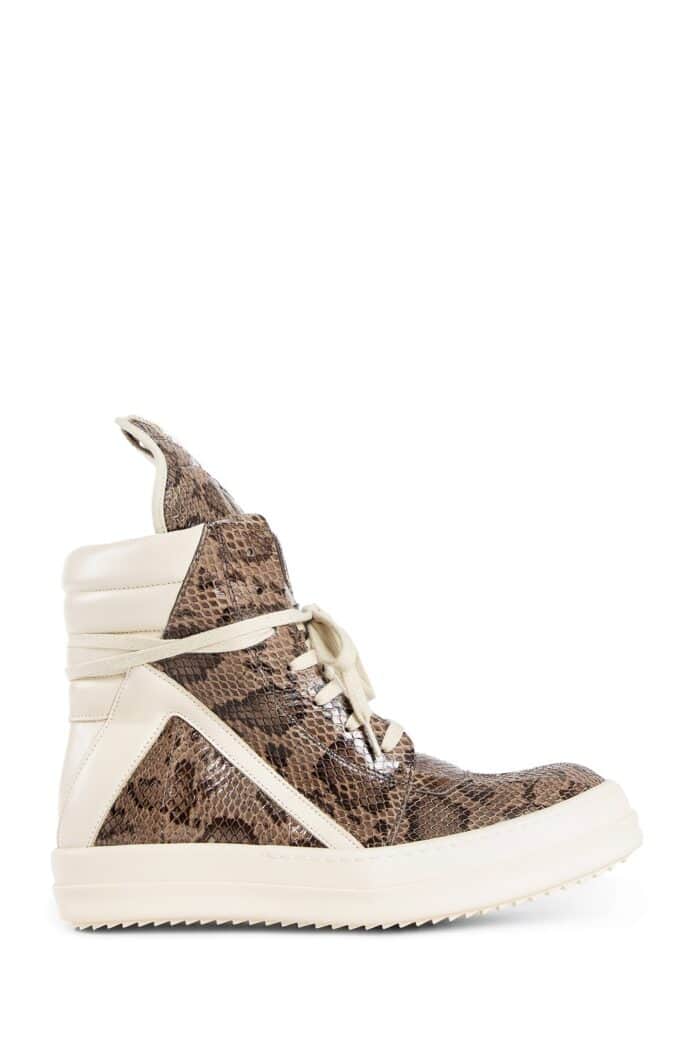 RICK OWENS Porterville Geobasket Sneakers In Molendo Snake And Calf Leather