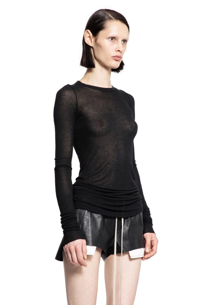 RICK OWENS Rib Long Sleeve Tee In Viscose Silk Rib Jersey