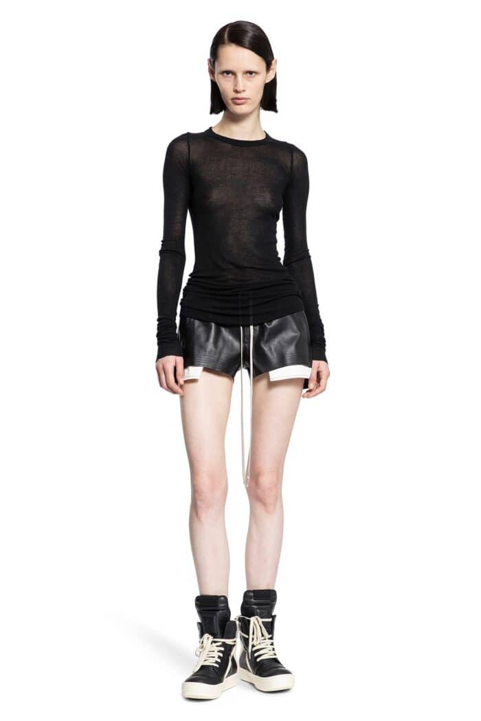 RICK OWENS Rib Long Sleeve Tee In Viscose Silk Rib Jersey