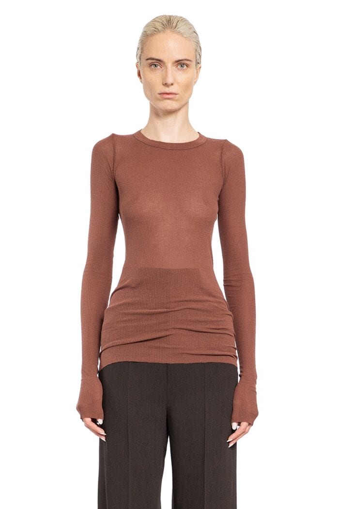 RICK OWENS Rib Long Sleeve Tee In Viscose Silk Rib Jersey