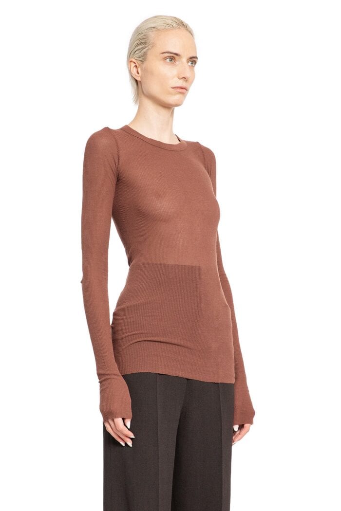 RICK OWENS Rib Long Sleeve Tee In Viscose Silk Rib Jersey