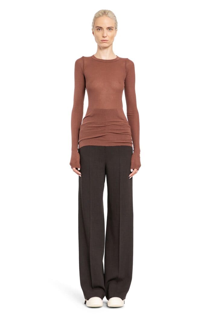 RICK OWENS Rib Long Sleeve Tee In Viscose Silk Rib Jersey