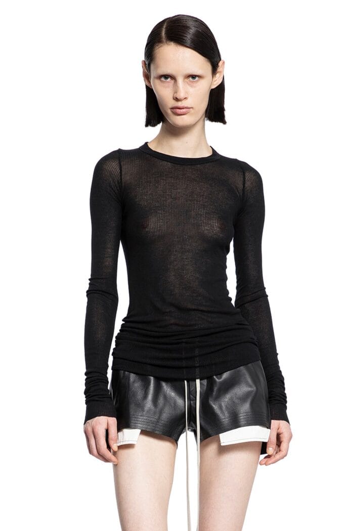 rick owens rib long sleeve tee in viscose silk rib jersey RICK OWENS Rib Long Sleeve Tee In Viscose Silk Rib Jersey