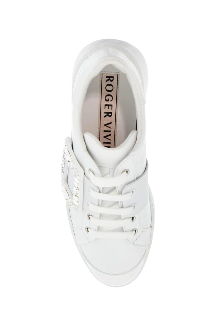 ROGER VIVIER White Leather Sneakers Viv Skate With Rhinestones