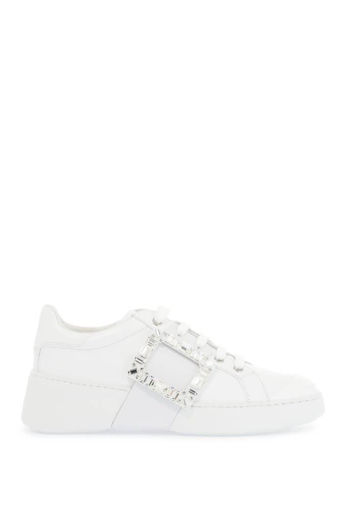 ROGER VIVIER White Leather Sneakers Viv Skate With Rhinestones