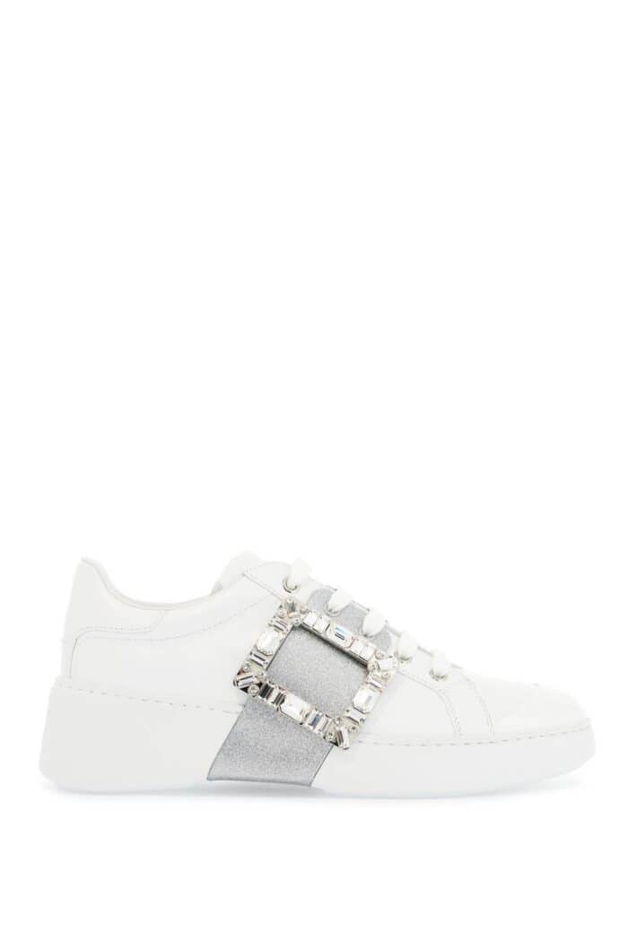 ROGER VIVIER White Viv Skate Sneakers With Rhinestone Buckles