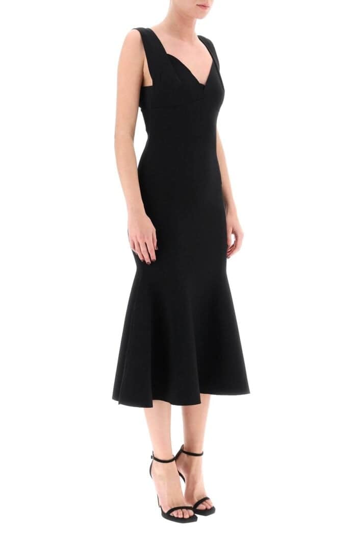 ROLAND MOURET Fluted Hem Midi Dress