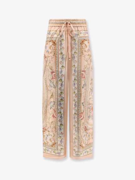 ZIMMERMANN Roselight Silk Trousers With Pink Tapestry Floral Print