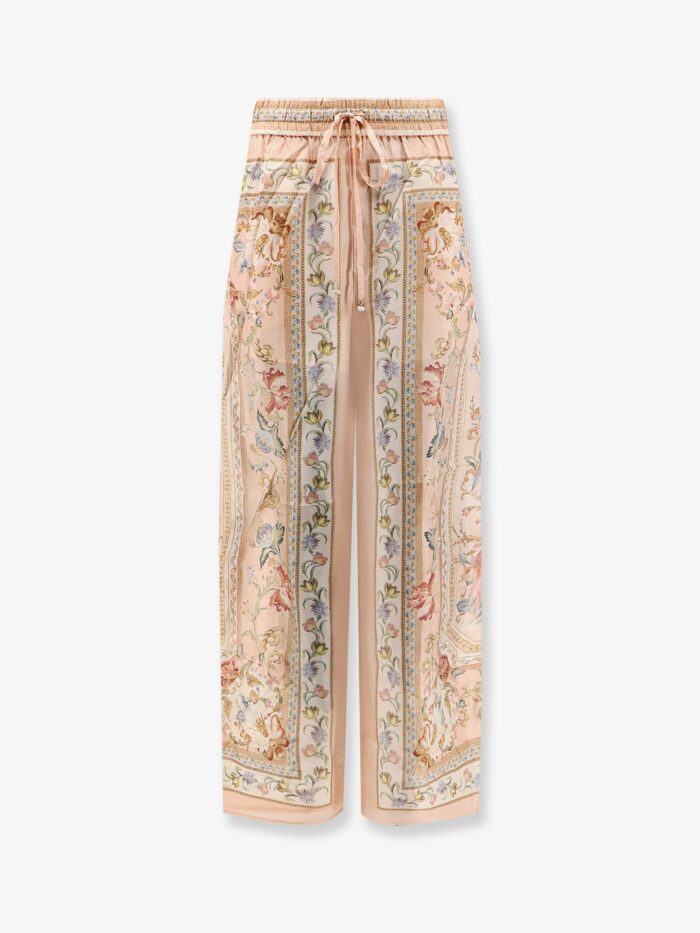 zimmermann roselight silk trousers with pink tapestry floral print ZIMMERMANN Roselight Silk Trousers With Pink Tapestry Floral Print