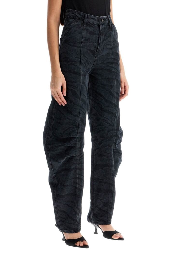 ROTATE Animal Print Barrel Jeans