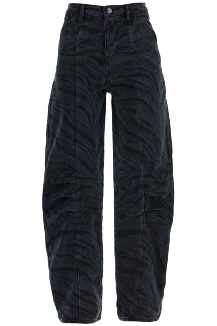 ROTATE Animal Print Barrel Jeans