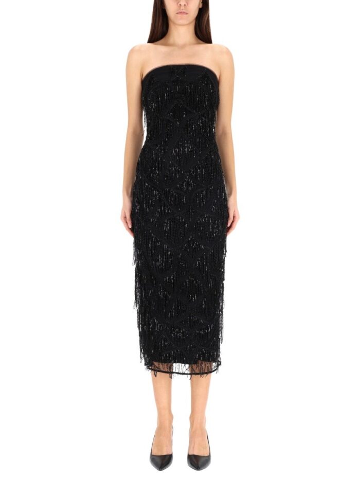 ROTATE BIRGER CHRISTENSEN MIDI DRESS WITH SEQUINS