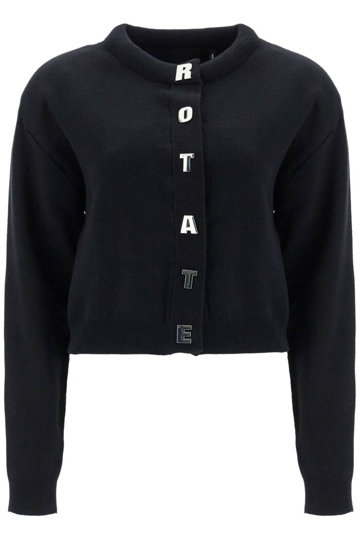 ROTATE Black Cotton Crew Neck Cropped Cardigan For Women