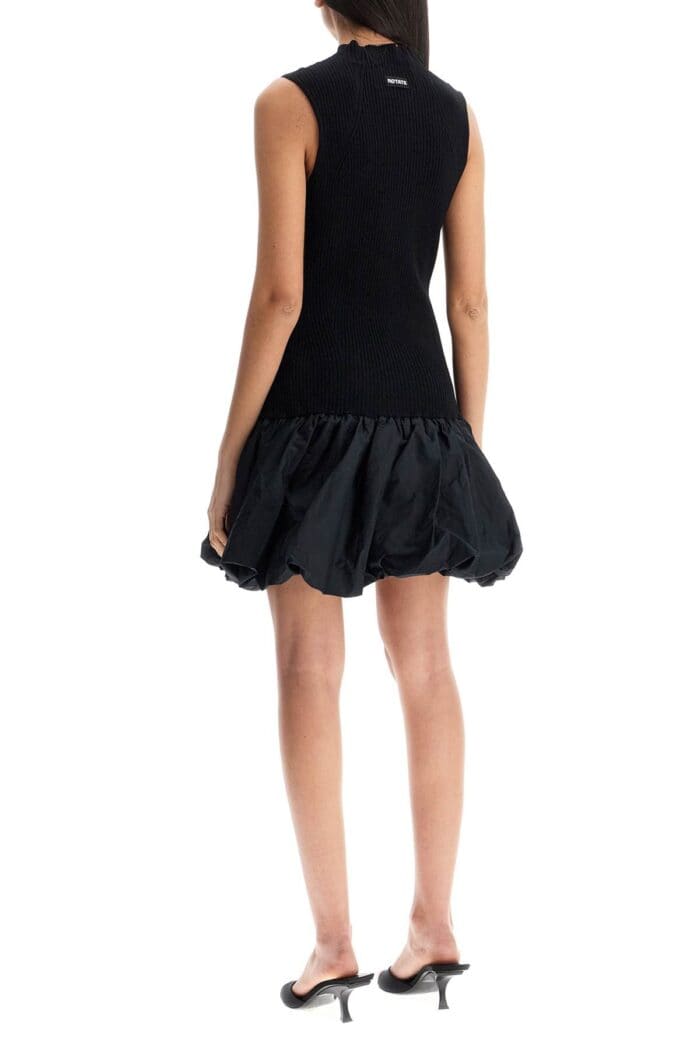 ROTATE Black Knit Racer Cut Dress With High Neck And Flared Skirt