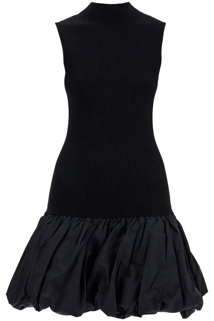 ROTATE Black Knit Racer Cut Dress With High Neck And Flared Skirt