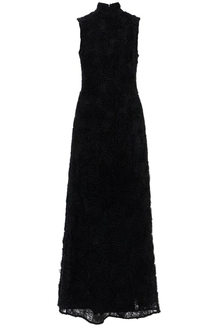 ROTATE Black Maxi Dress In Recycled Polyester Floral Mesh