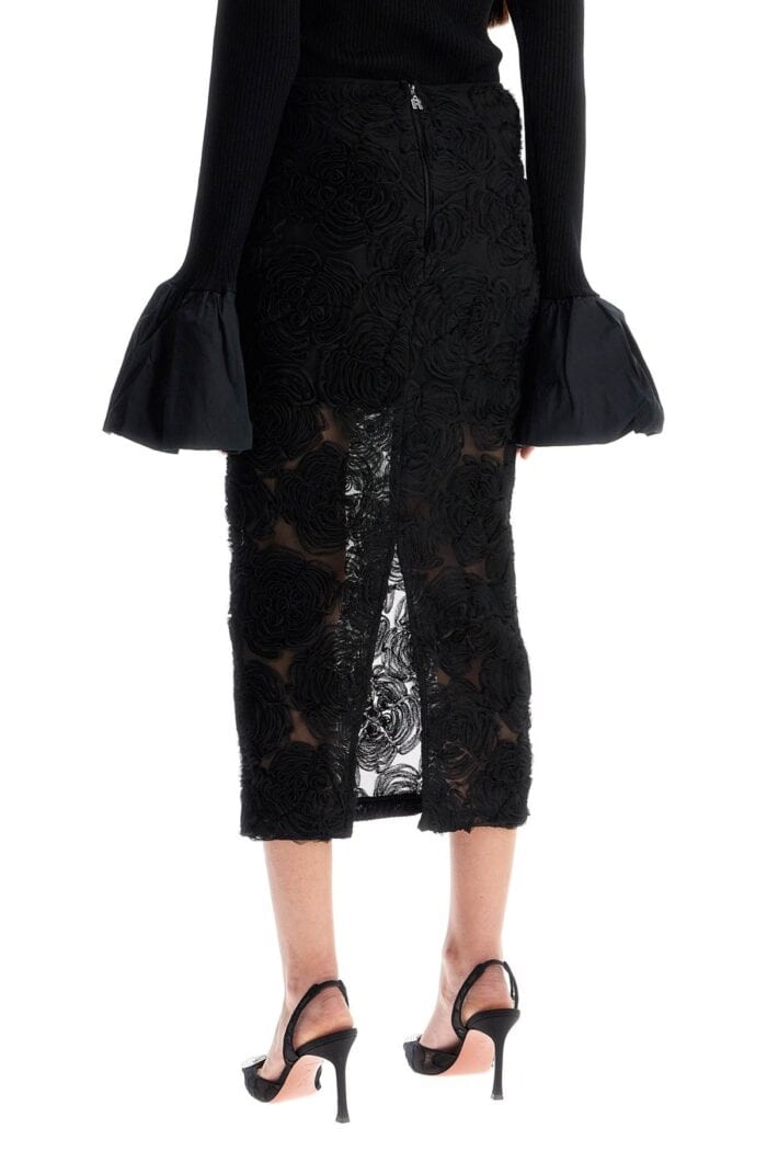 ROTATE Black Recycled Polyester Floral Mesh Pencil Skirt