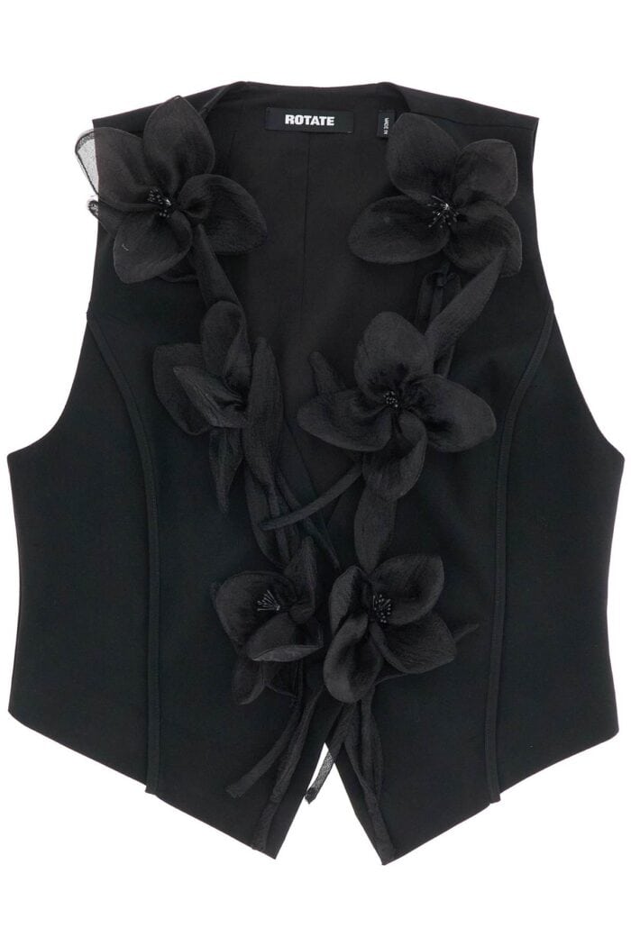 ROTATE Black Vest In Recycled Fabric With Flowers Without Sleeves