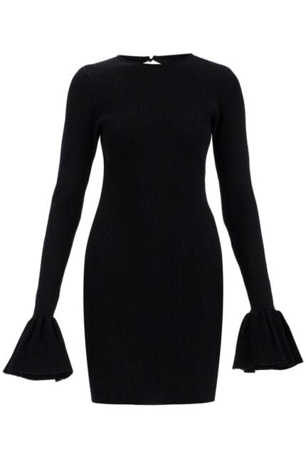 ROTATE Black Viscose Mini Dress With Cutout On The Back And Ribbed Knit