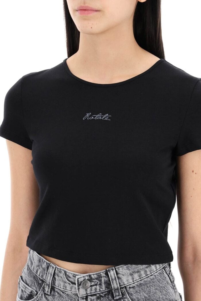 ROTATE Cropped T-shirt With Embroidered Lurex Logo