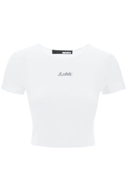 ROTATE Cropped T-shirt With Embroidered Lurex Logo