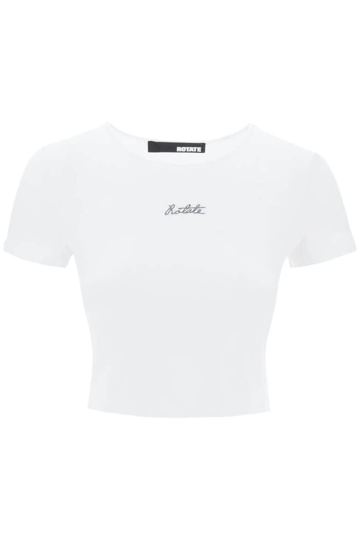 ROTATE Cropped T-shirt With Embroidered Lurex Logo