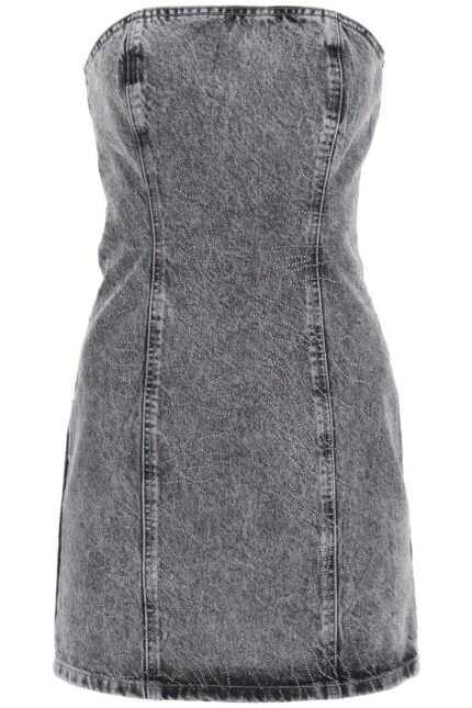 ROTATE Denim Mini Dress With Rhinest