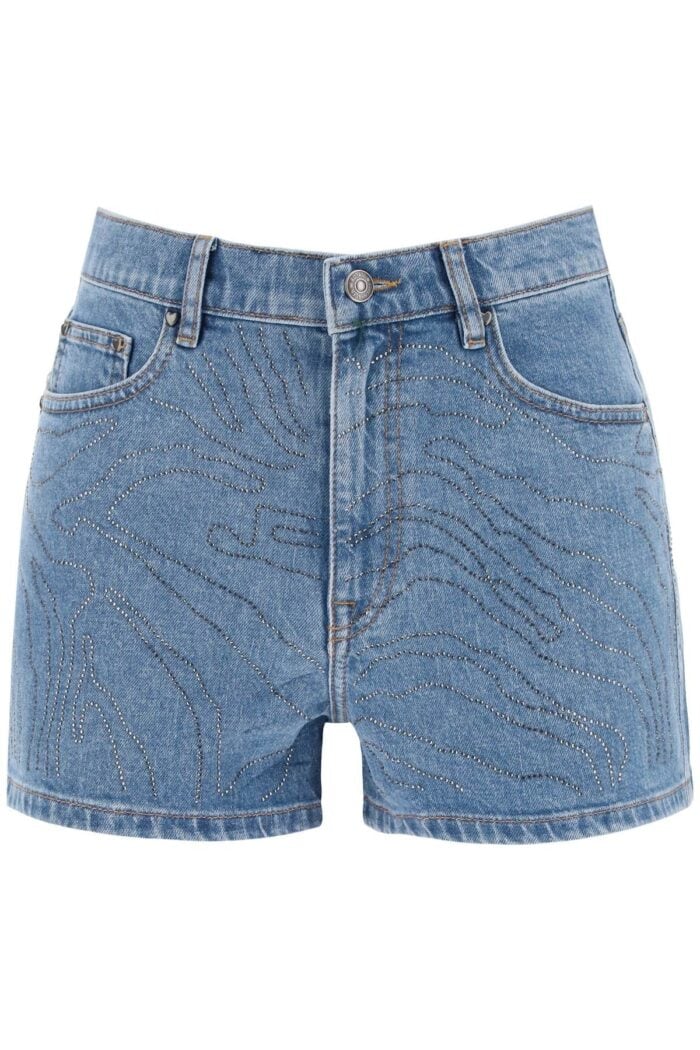 ROTATE Denim Shorts With Rhinestone