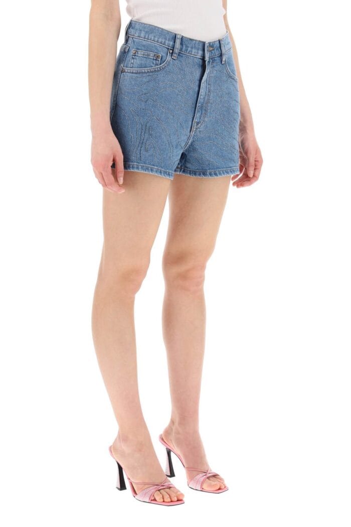 ROTATE Denim Shorts With Rhinestone