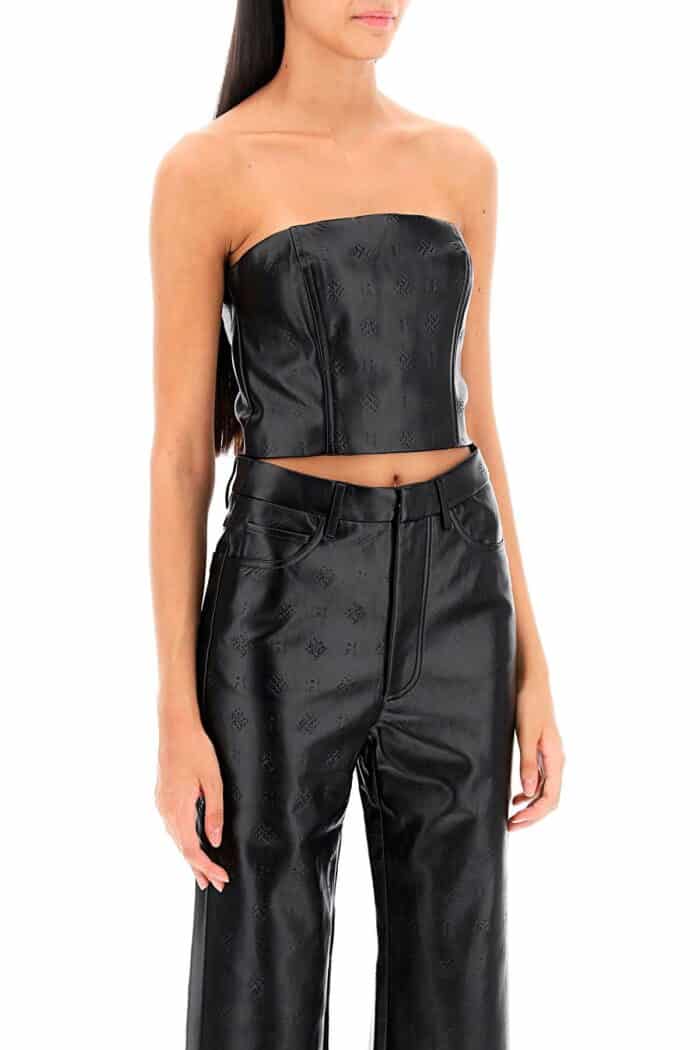 Rotate Faux-leather Cropped Top